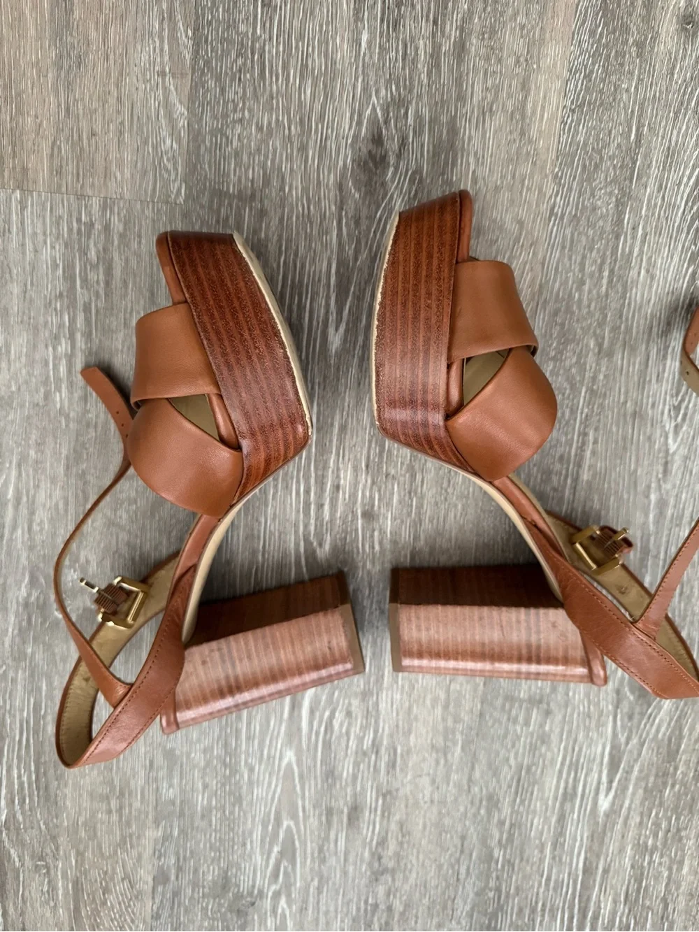 MICHAEL Michael Kors Tan Brown Platform Block Heel Sandals